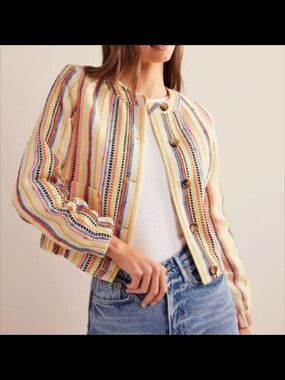 Boden Multicolor Striped Crochet Blazer